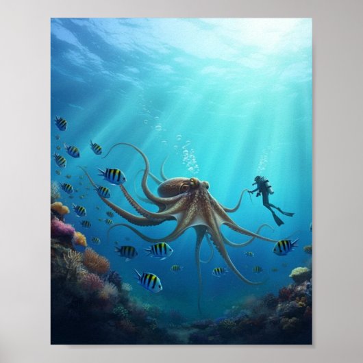 ダイバーが巨大な海の生き物を発見 ポスター (正面)
