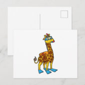 ダイバーとして泳ぐ首長動物（きりん）-  水中メガネとフィン付き ポストカード (正面/裏面)