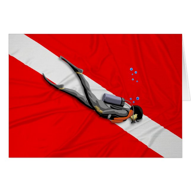 ダイバーとしわ付きダイビング国旗 (正面横)