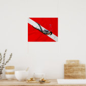 ダイバーとしわ付きダイビング国旗 ポスター (キッチン)