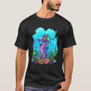ダイバーに可愛いタツノオトシゴデザイン Tシャツ
