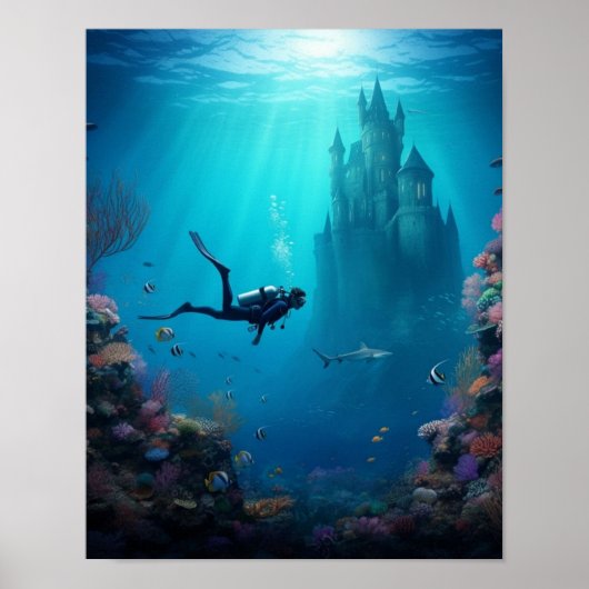 ダイバーは岩礁の中に城を見つける ポスター (正面)