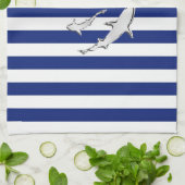 ダイバーやサメのようなクローム航海のがストライプある キッチンタオル (折り畳み)