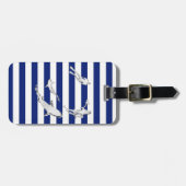 ダイバーやサメのようなクローム航海のがストライプある ラゲッジタグ (正面横)