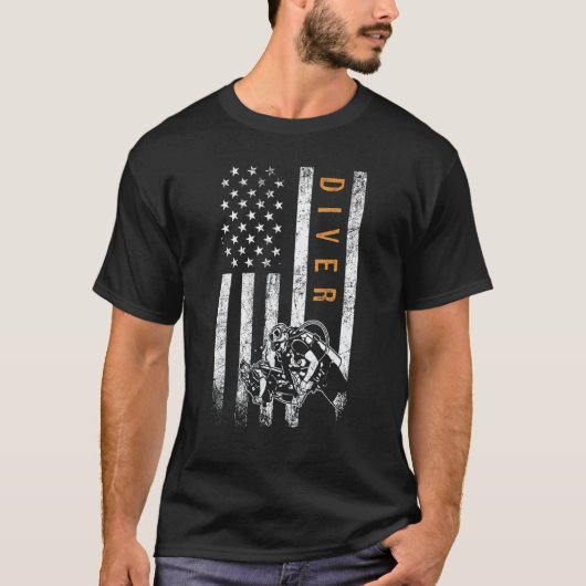 ダイバーアメリカ国旗デザイン スキューバダイビング Tシャツ (正面)