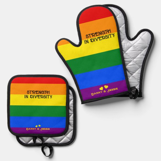 ダイバーシティの強さ。LGBTレインボーフラッグプライドデー 鍋つかみ&鍋敷きセット (正面/裏面)