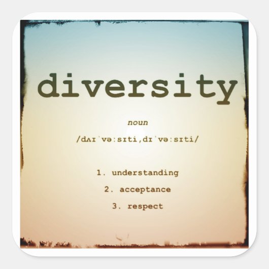 ダイバーシティスクエアステッカー、光沢、大、3インチ スクエアシール (正面)