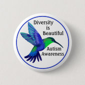 ダイバーシティハミングバード自閉症意識ボタン 缶バッジ (正面)