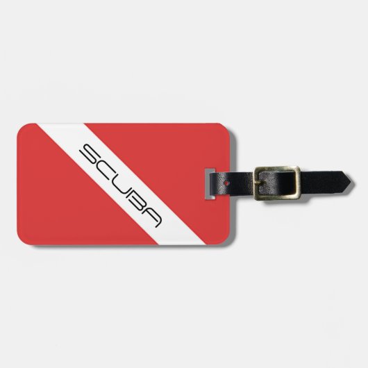 ダイバーズフラグ、エンブレムレッドホワイト – スキューバダイビングシンボル ラゲッジタグ (正面横)