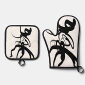 ダイバーズ：抽象芸術ブラック&ホワイト 鍋つかみ&鍋敷きセット (正面)