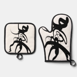 ダイバーズ：抽象芸術ブラック&ホワイト 鍋つかみ&鍋敷きセット