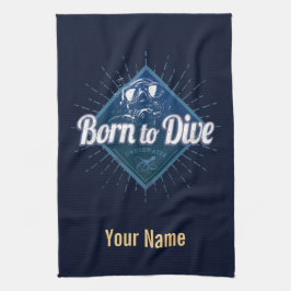 ダイバーレトロスキューバダイビングスクールヴィンテージ海 キッチンタオル