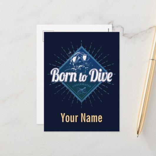 ダイバーレトロスキューバダイビングスクールヴィンテージ海 シーズンポストカード (正面/裏面インサイチュ)