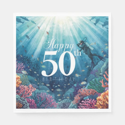 ダイバー必見！海の中の50歳の誕生日カード スタンダードランチョンナプキン (正面)