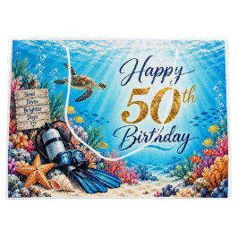 ダイバー必見!50歳の誕生日をお祝いする水中バースデー ラージペーパーバッグ