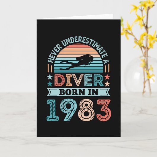 ダイバー生まれ1983 40thバースデーダイビングギフトダイビングファン カード (黄色い花)