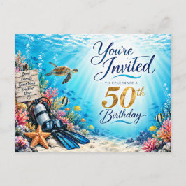 ダイバー50歳の誕生日 水中パーティー招待状 インビテーションポストカード