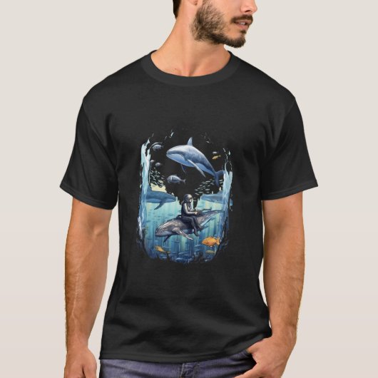 ダイバー クジラ スキューバダイビング ダイブ 海中 Tシャツ (正面)