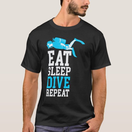 ダイバー・ダウン旗 スキューバダイビング 食べる寝る Tシャツ (正面)