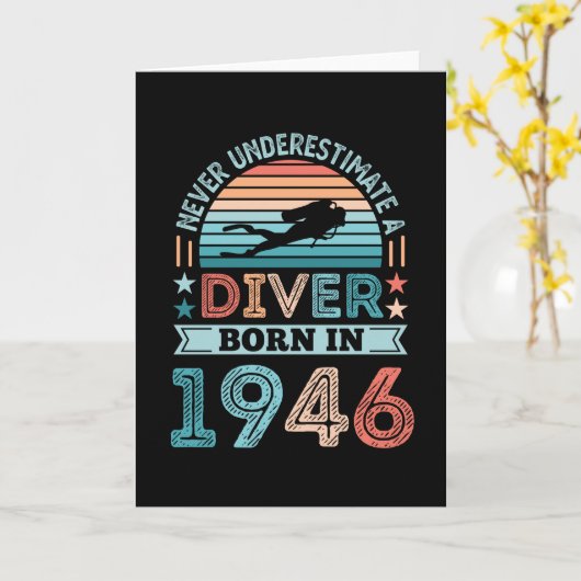 ダイバ生まれー1946年80誕生日ダイビングギフトダイビングファン カード (黄色い花)