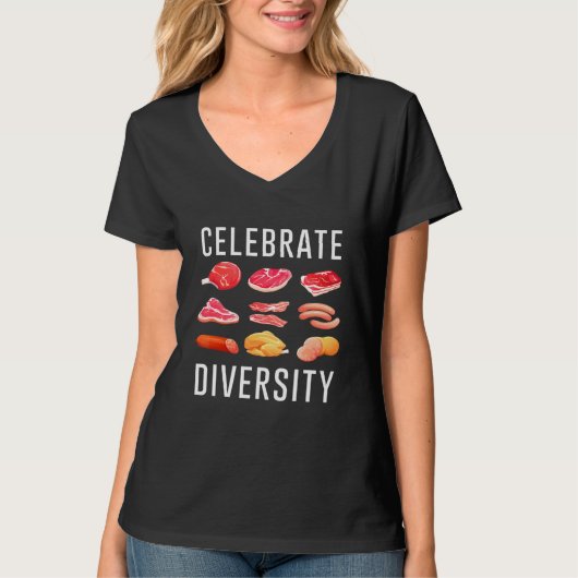 ダイバ祝スステーキ食品ミームアパレル Tシャツ (正面)