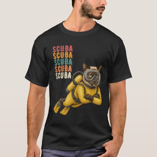 ダイビングするシャム猫 Tシャツ (正面)