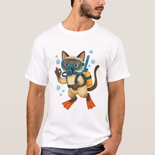 ダイビングする猫 OK サイン Tシャツ (正面)