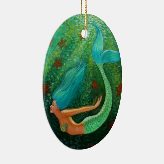 ダイビングの人魚のファンタジーの芸術の楕円形のクリスマスのオーナメント セラミックオーナメント (右)
