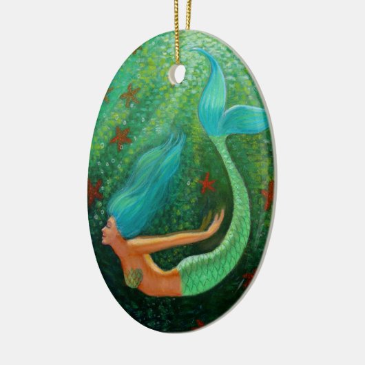 ダイビングの人魚のファンタジーの芸術の楕円形のクリスマスのオーナメント セラミックオーナメント (左)