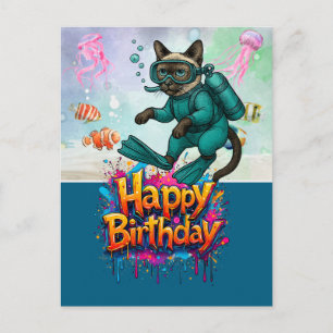 ダイビングの猫、誕生日おめでとう、ダイビングの猫、誕生日おめでとう ポストカード
