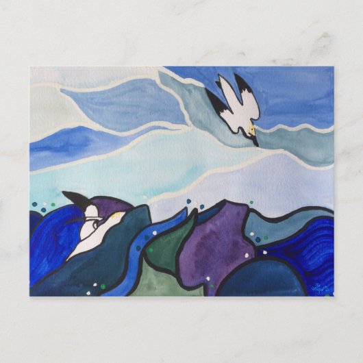 ダイビングのGannetsの絵画の郵便はがき ポストカード (正面)