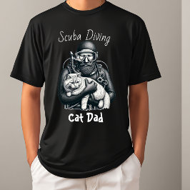 ダイビングをする猫好きのパパ Tシャツ
