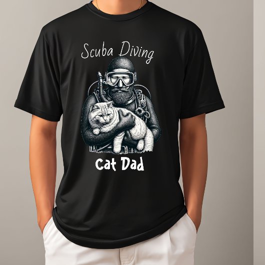 ダイビングをする猫好きのパパ Tシャツ