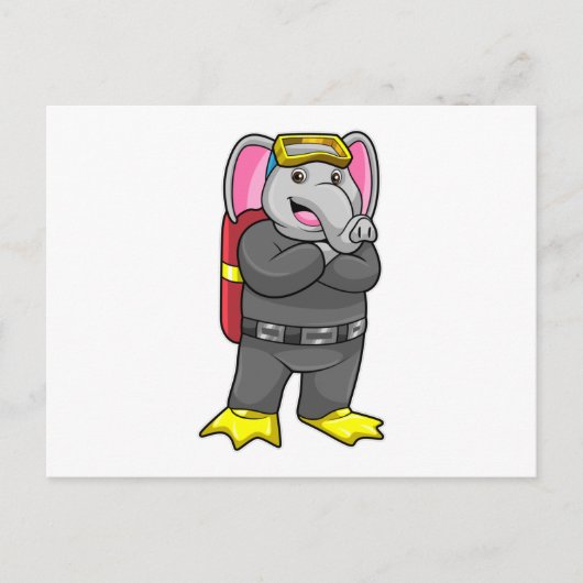 ダイビングゴーグルをつけた象のダイバー ポストカード (正面)