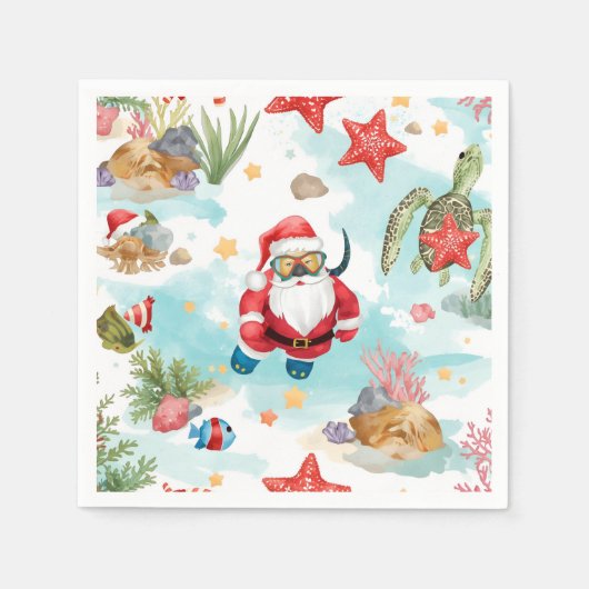 ダイビングサンタのクリスマス スタンダードカクテルナプキン (正面)