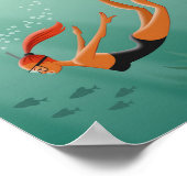 ダイビングシュノーケリングガールフィッシュアンダーシーサンレイズ ポスター (角)