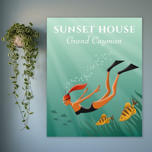 ダイビングシュノーケリングガールフィッシュアンダーシーサンレイズ ポスター