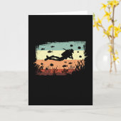 ダイビングスキューバダイビングダイバーレトロおもしろいギフトアイディア カード (黄色い花)