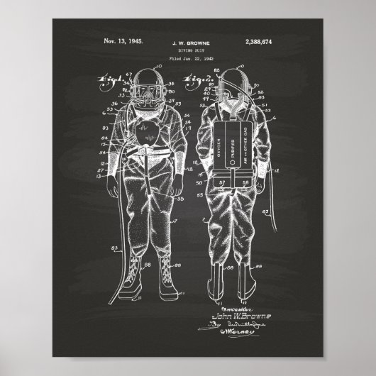 ダイビングスーツ1945特許技術Chalkboard ポスター (正面)