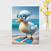 ダイビングフィン付き誕生日ダック カード (黄色い花)