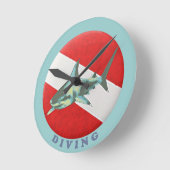 ダイビングフラッグサメ ラウンド壁時計 (傾斜)