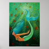 ダイビングブルーヘアマーメイドファンタジーアートポスター ポスター (正面)