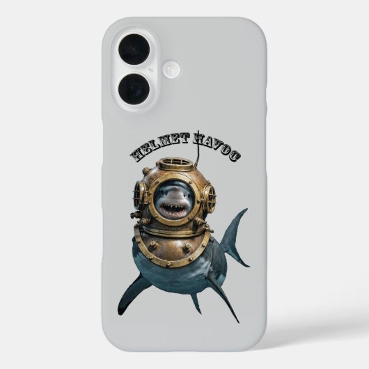 ダイビングヘルメットに入ったホホジロザメ URM Case-Mate iPhoneケース (裏面)