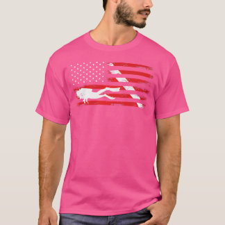 ダイビング国旗スキューバダイビングアメリカ国旗 Tシャツ
