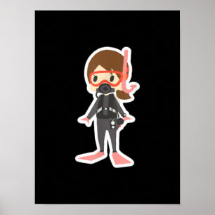 ダイビング大好きシュノーケリングスイミングガールキッズ ポスター