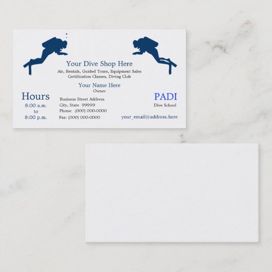 ダイビング機器の販売、レンタル 名刺 (正面/裏面)