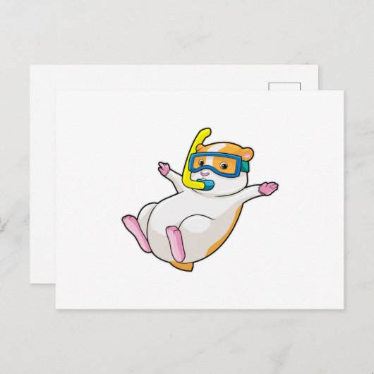 ダイビング用の水中メガネをつけたハムスター ポストカード (正面/裏面)