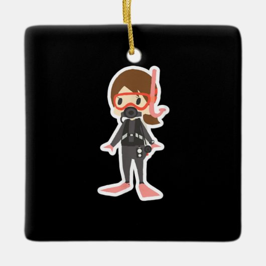 ダイビング·アイ·ラブ·ラブ·ラブ·スノーケリング·ガール·キッズ セラミックオーナメント (正面)