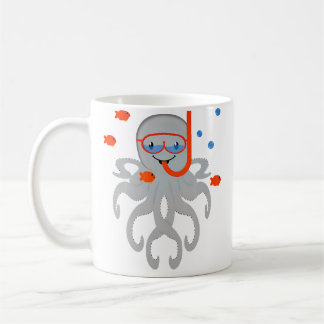 ダイビング+シュノーケリングを楽しむタコのデザイン コーヒーマグカップ