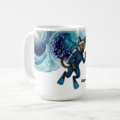 ダイビング スキューバ猫 青いウェットスーツ 名前入り コーヒーマグカップ (正面左)